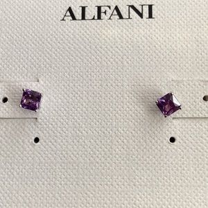 NWT Alfani Women’s Small Sterling Silver Purple Cubic Zirconia Stud Earrings